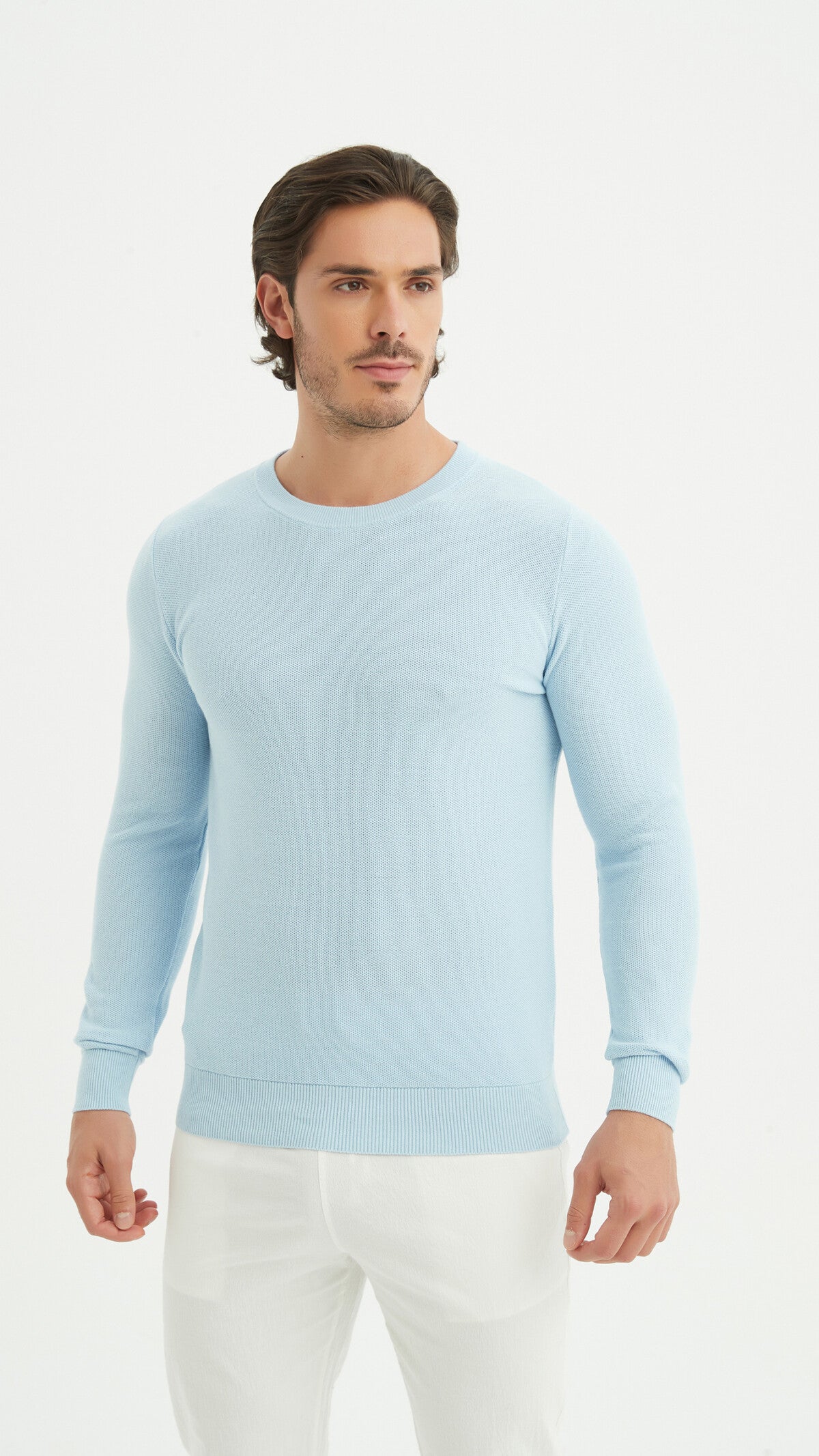 Round-neck cotton pique sweater - YVES ENZO PARIS