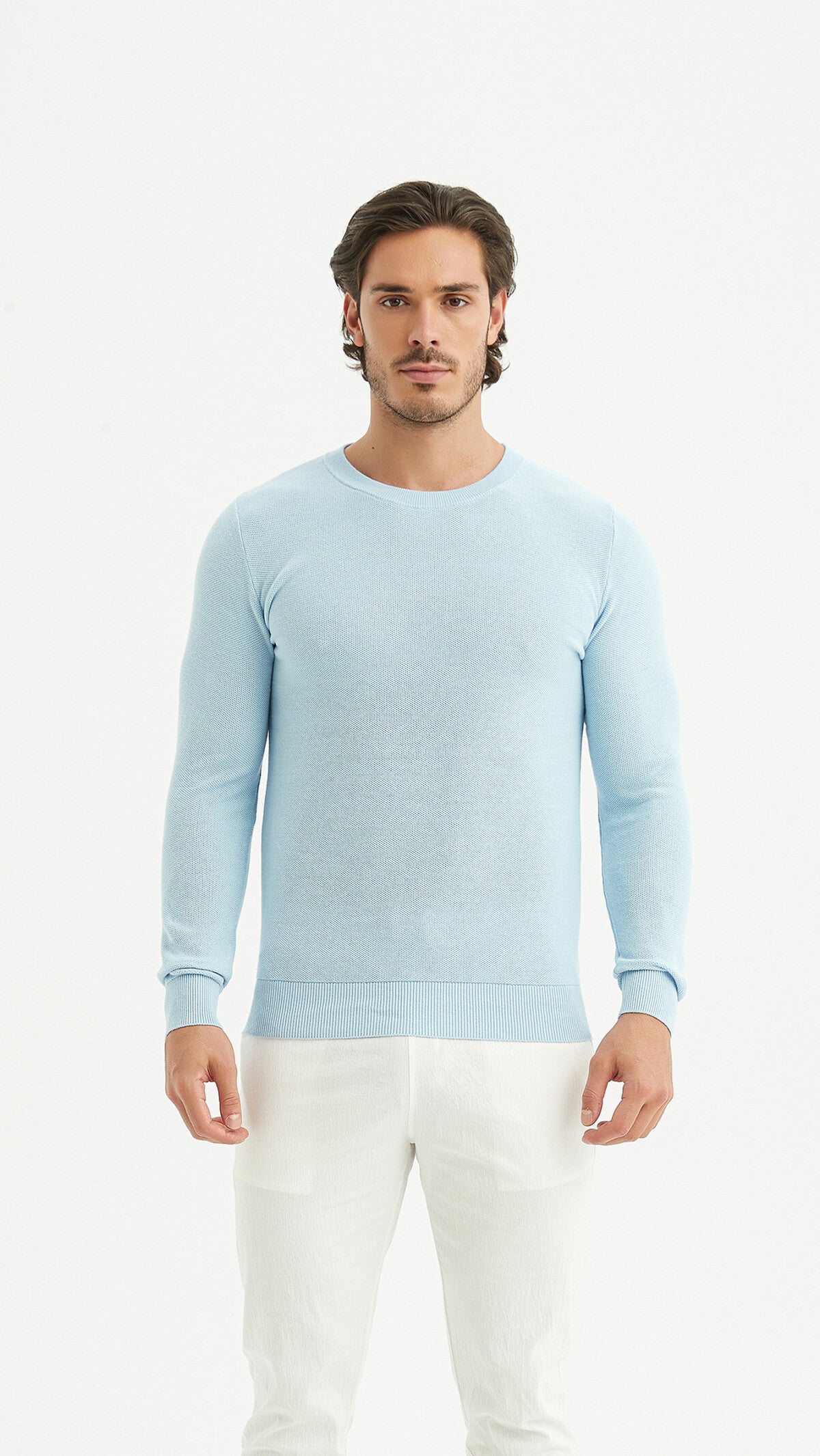 Round-neck cotton pique sweater - YVES ENZO PARIS