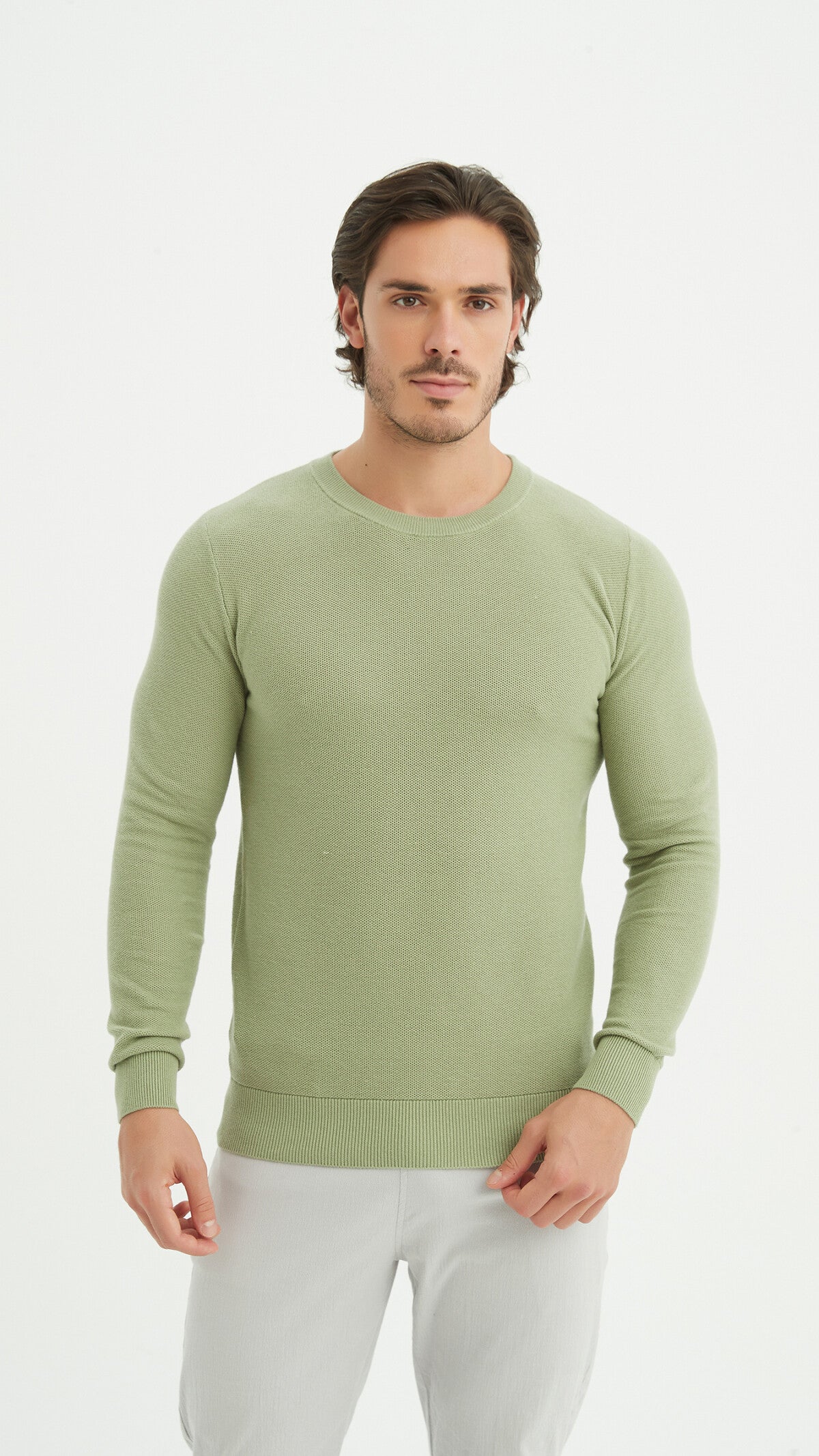 Round-neck cotton pique sweater - YVES ENZO PARIS